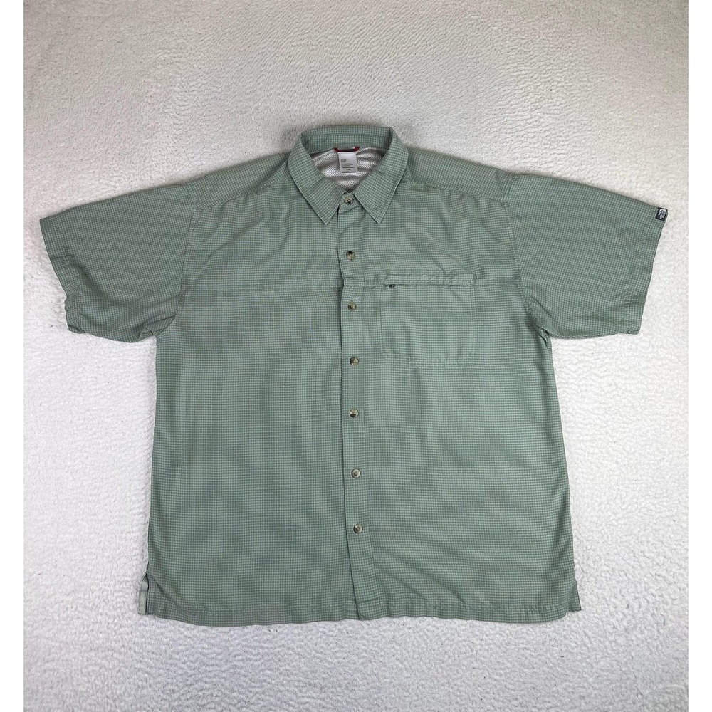 The North Face Mens‎ Large Green Check Button Up SS Vented Hiking Outdoor Shirt